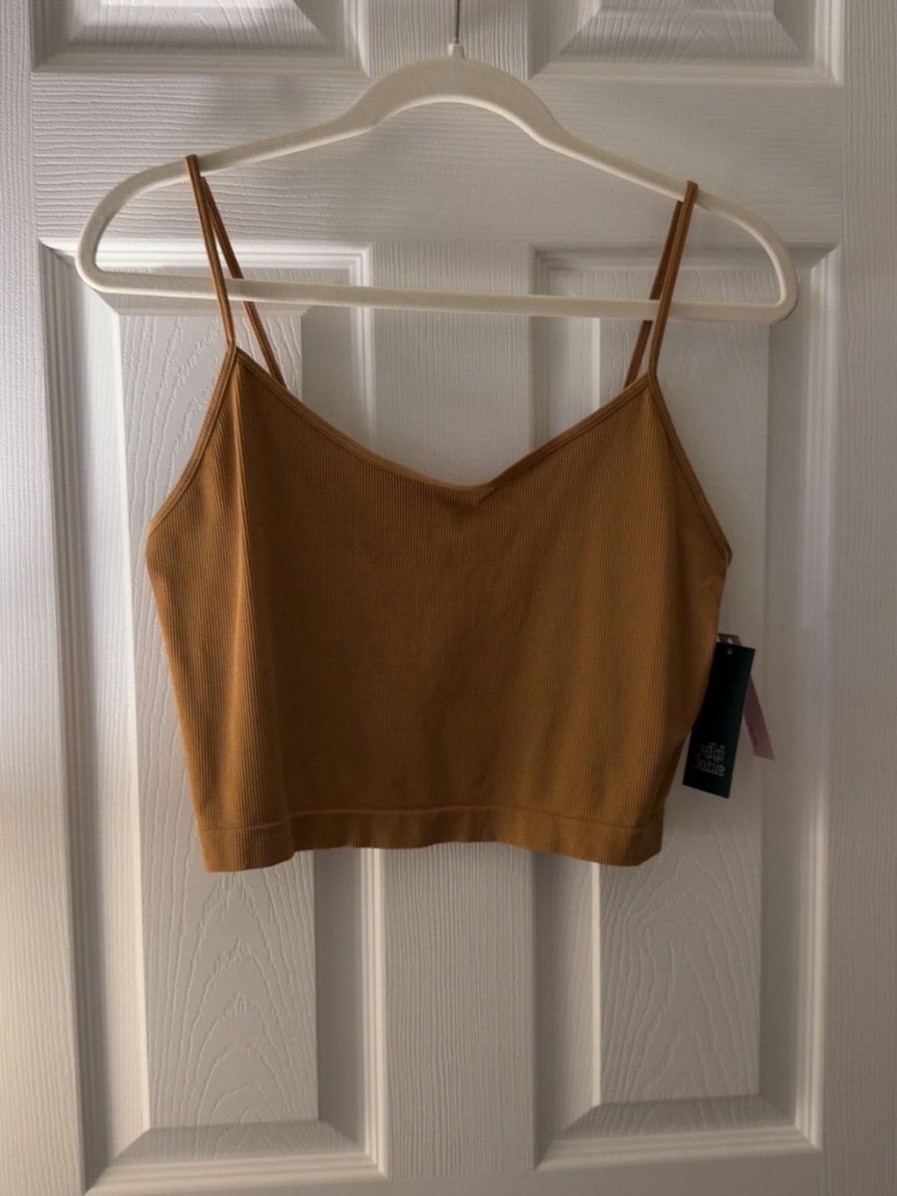 Wild fable Ribbed Spaghetti Strap Cropped Tank - Camel Brown